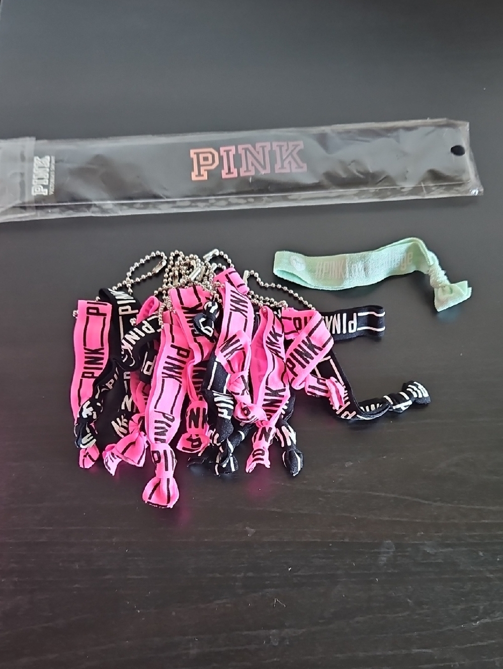 PINK Logo Pink and Black Hair Ties